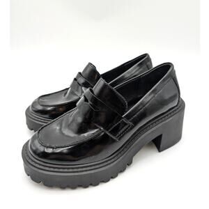 Steve Madden Alden Block Heel Loafer Shoes Women's Black Size US6M EU36.5